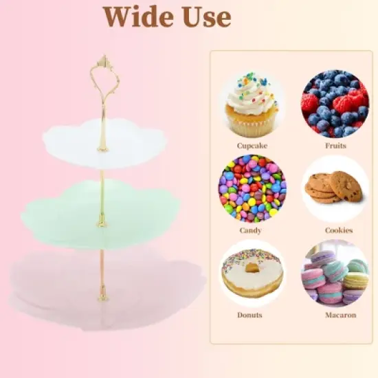Unique Bargains 3 Tier Dessert Cupcake Stand Flower Shape Cup Cake Holder Tower White Pink Green image {4}