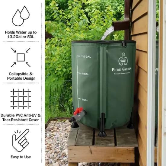 Pure Garden 13.2gal Collapsible Portable Rain Barrel: 50L Capacity, PVC, Corrosion-Resistant, Easy Setup image {4}