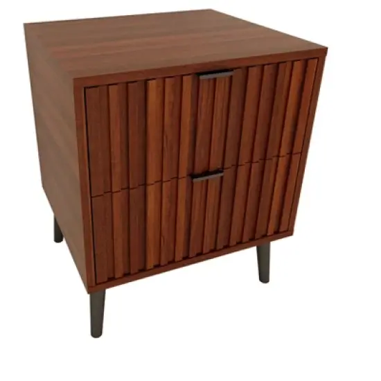 KWPZQEB Wooden Fluted Nightstand, 17.7" Wide Side Table with 2 Large Storage Drawers, Modern Night Stand for Living Room, Bedroom, Brown image {6}