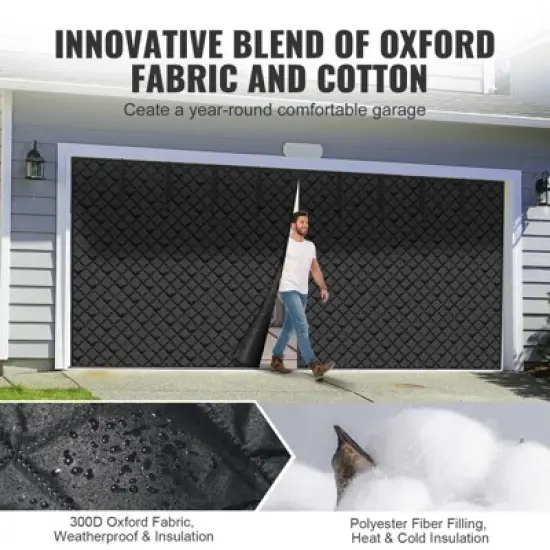VEVOR Garage Door Screen for Winter, 18x7FT, Garage Door Insulation Kit, Magnetic Thermal Insulated Door Curtain with 300D Oxford Fabric, Black image {3}