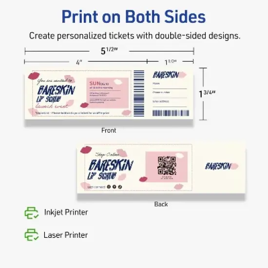 Avery Printable Rectangle Tickets, 1-3/4" x 5-1/2", Matte Ivory Cardstock, Laser/Inkjet, 100 Total image {5}