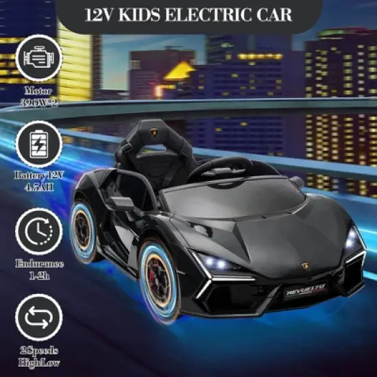 12V Kids Ride On Car with Remote Control, Battery Powered Sports Car Toy with Dual 25W Motors, Spring Suspension, Headlight, Music for Toddler 3+ image {4}