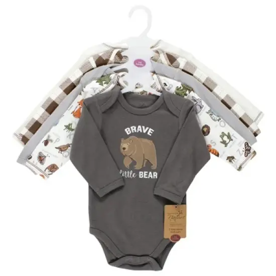 Touched by Nature Organic Cotton Long-Sleeve Bodysuits, Boy Woodland Alphabet 5-Pack image {1}