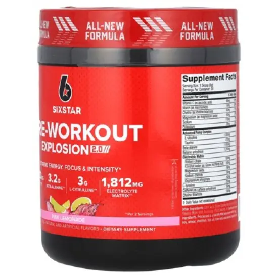 SIXSTAR Pre-Workout Explosion 2.0, Pink Lemonade , 9.63 oz (273 g) image {3}