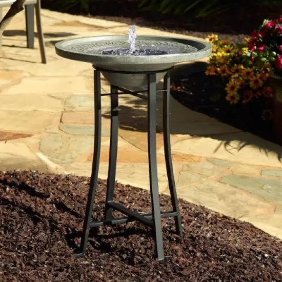 Smart Solar 28.3" IntelliSolar Light Cement Bird Bath with Remote Gray image {2}