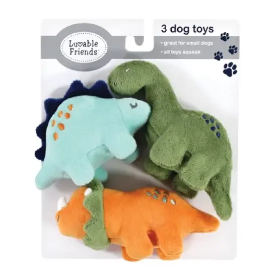Luvable Friends Dog Squeaky Plush Dog Mini Toy Set, Dinosaurs, One Size image {1}