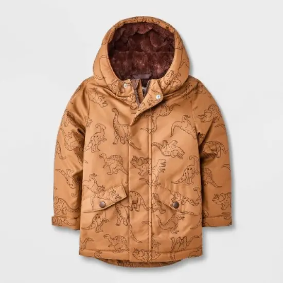 Toddler Boys' Dino Printed Hooded Parka Jacket - Cat & Jack&trade; Brown image {4}