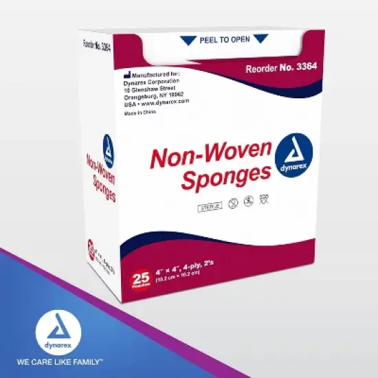 Dynarex Post Op Non-Woven Gauze Sponge Sterile 4" x 4" 4-Ply, 25 Count image {3}