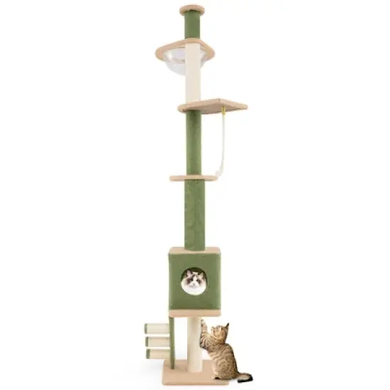 Tangkula Floor to Ceiling Cat Tree w/ 86"-99.5" Adjustable Height Space Capsule Condo image {9}