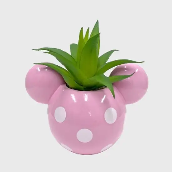Disney 2pc Indoor/Outdoor Ceramic Mickey and Minnie Mouse Icon Succulent Set Pink/White image {7}
