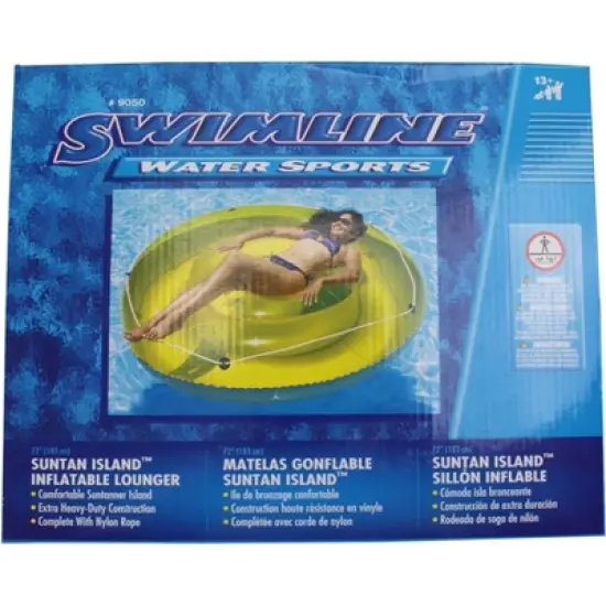 Swimline 9050 Giant 72 Inch Round Tube Swimming Pool or Lake 2 Person Sun Tan Lounger Island Float Inflatable with Rope, Yellow image {5}