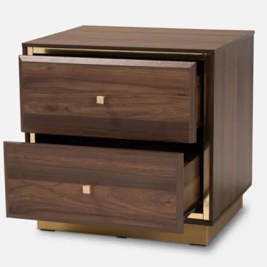 Cormac Wood and Metal 2 Drawer Nightstand - Baxton Studio image {2}
