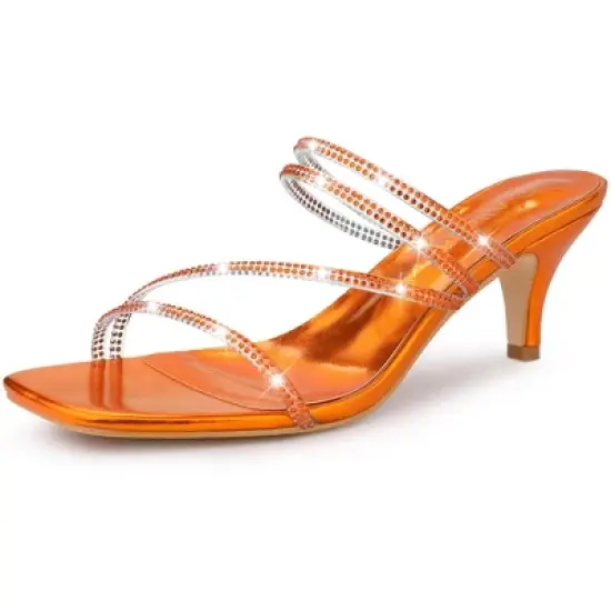 Allegra K Women's Rhinestone Strappy Kitten Heel Slide Heels Sandals image {9}