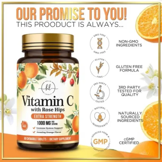 Chewable Vitamin C 1000 mg - For Immune Support & Antioxidant Natural Protection - 60 Tablets By Hello Lovely! image {3}