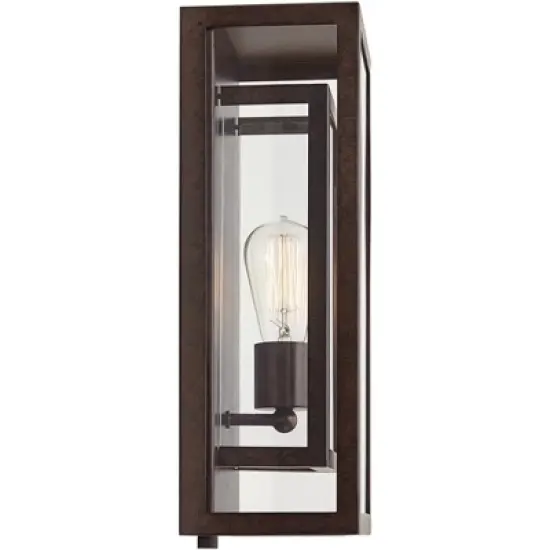 Possini Euro Design Rustic Industrial Farmhouse Outdoor Wall Light Fixtures Set of 2 Bronze 15 1/2" Clear Glass for Exterior Barn Deck House Porch image {6}