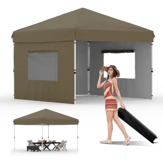 10x10 Pop Up Canopy Tent Outdoor Canopy With 3 Removable Sidewalls One-Person Set Up Heavy Duty Commercial Instant Tent Shelter image {7}