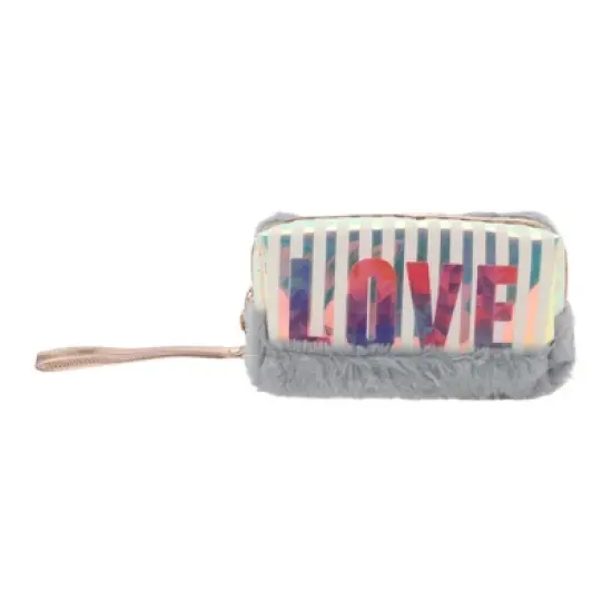 Unique Bargains Women's Portable Vertical Stripes LOVE Makeup Bag 1 Pc image {3}