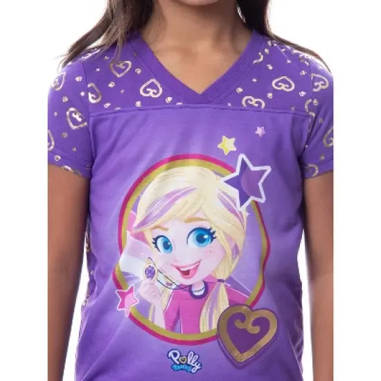 Polly Pocket Girls' Animated Series Heart Shirt Pants Jogger Pajama Set Purple image {2}