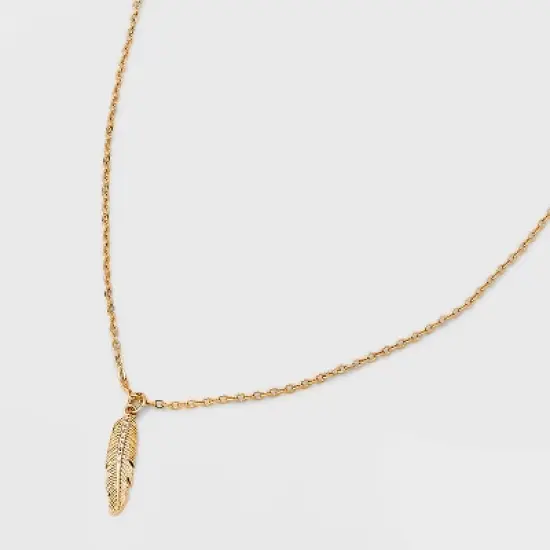 Celeste & Rae 14K Gold Dipped Feather Pendant Chain Necklace image {3}