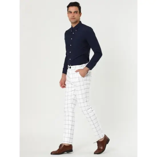 Lars Amadeus Men's Dress Plaid Slim Fit Flat Front Business Pants with Pockets image {3}
