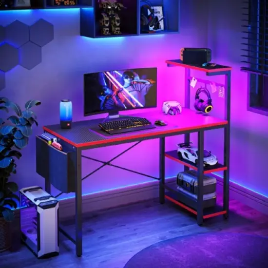 Bestier 44&rdquo; Gaming Desk with LED Lights, PC Gamer Desk with 4 Tier Adjustable  Shelves & Storage Bag, Computer Office Desk for Small Spaces image {7}