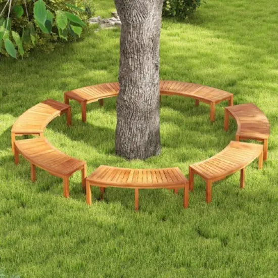 Costway 1/2/4 PCS Outdoor Curved Bench with Slatted Seat Wrap Around Tree Bench 2-Person Seating image {4}