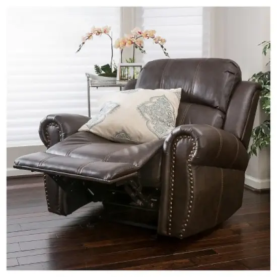 Charlie Bonded Leather Glider Recliner Club Chair - Christopher Knight Home: Studded, Wide Seat image {3}