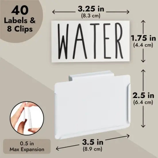 Talented Kitchen Talented Kitchen 8 Piece Metal Basket Labels Clip On Holders with 40 Labels, White Label Clips for Storage Bins image {7}