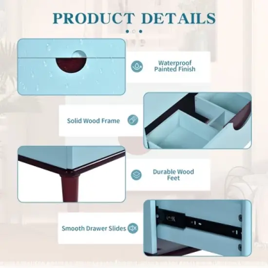 30'' Bathroom Vanity with Ceramic Sink, Solid Wood Frame Modern Bathroom Storage Cabinet with 2 Soft-Close Drawers, Blue - ModernLuxe image {6}