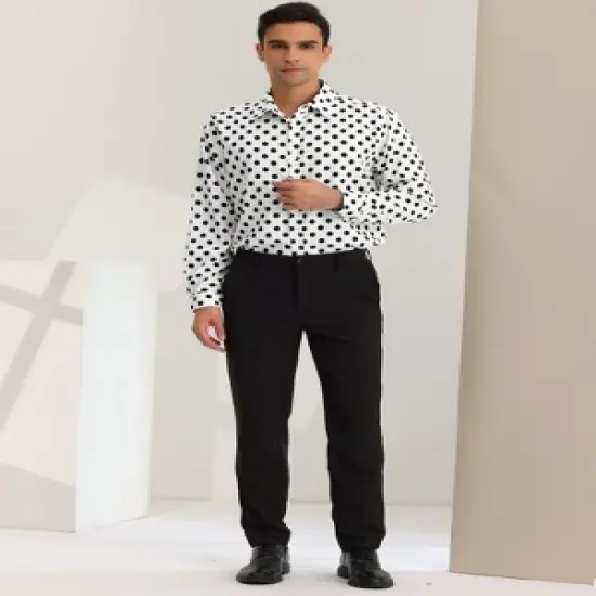 Lars Amadeus Men's Button Down Long Sleeves Casual Polka Dots Print Shirts image {2}