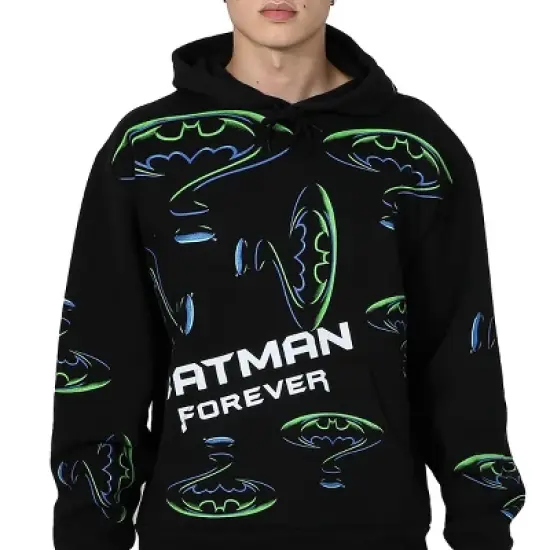Batman Forever Batman & Riddler Repeat Logo Long Sleeve Black Adult Hooded Sweatshirt image {3}
