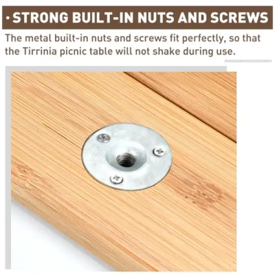 Tirrinia 26" x 26" Folding Indoor Outdoor Portable Natural Bamboo Picnic Table with Carrying Bag & Free Picnic Pad, Outdoor Portable All-Purpose Table image {5}