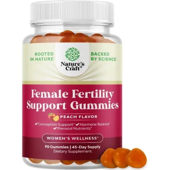 Female Fertility Support Gummies, Support Conception & Hormonal Balance with Myo-Inositol Folic Acid & Vitex Chasteberry, Peach, Nature's Craft, 90ct image {8}