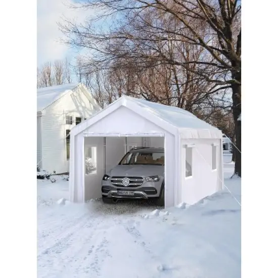 12x20 FT Portable Carport, Extra-Large Outdoor Shelter with Roll-Up Windows, All-Weather Waterproof & UV Protection Canopy, Ideal for Vehicles image {8}