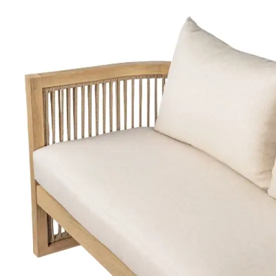 Christopher Knight Home Bonita 54" Outdoor Acacia Wood Upholstered Loveseat with Curved Rope Weave Back image {6}