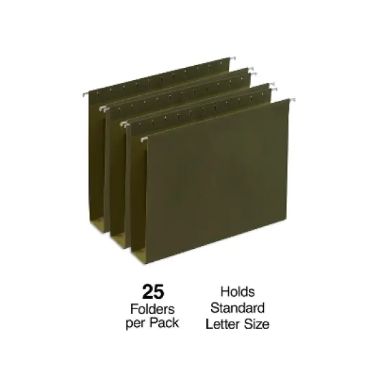 MyOfficeInnovations Hanging File Folders 2" Expansion Letter Size Standard Green 25/Bx 117515 image {1}
