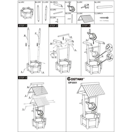 Costway Garden Rustic Wishing Well Water Fountain Wooden Outdoor Electric Backyard Pump image {1}