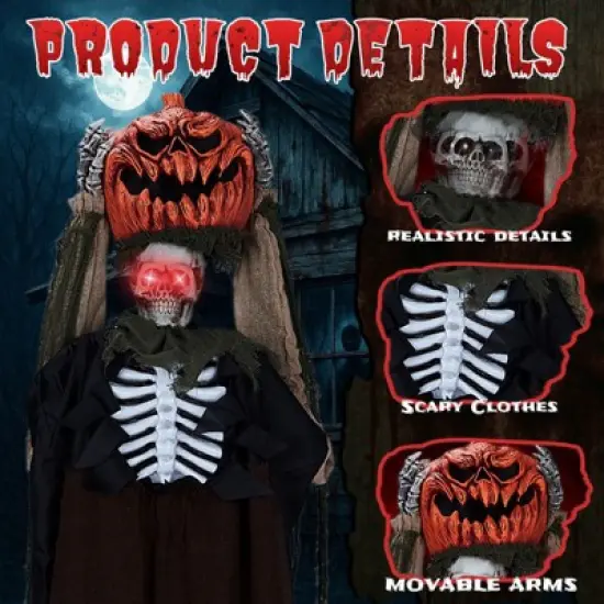Karl Home 5.6ft Halloween Decorations Outdoor Animatronics Ghost with Pumpkin Head image {1}