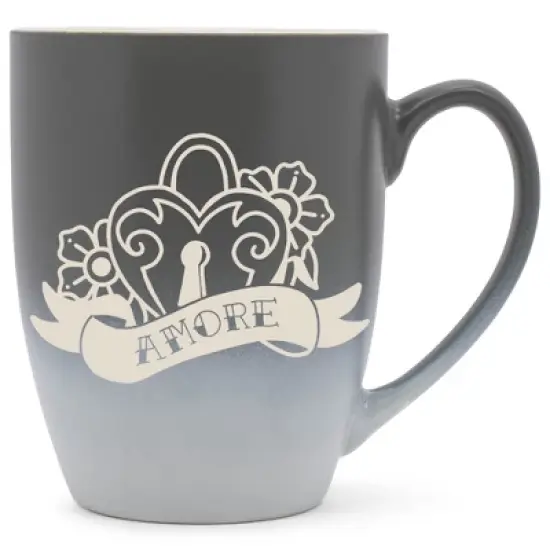 100 North Floral Heart 10 Ounce Gray and White Two Toned Ombre, Comfortably Fits Your Hands, Ceramic Tea Coffee Cup Mug, Amore image {1}