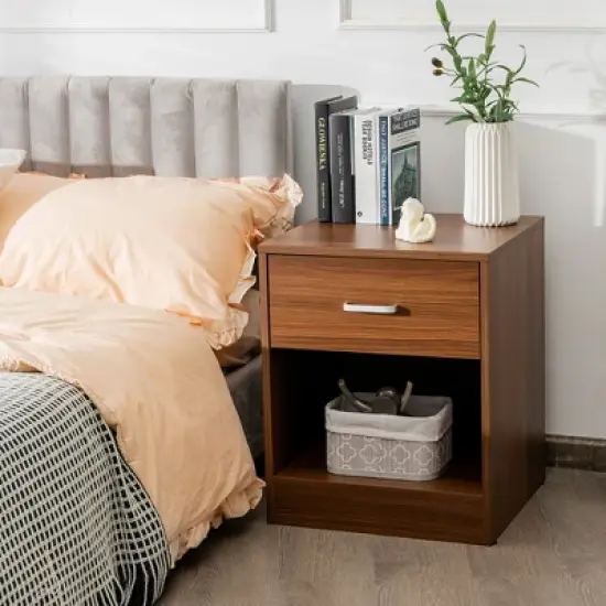 Costway Nightstand with Drawer Storage Cabinet Modern Beside End Table Black\Brown image {1}
