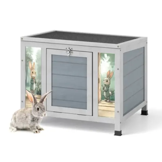 AZL1 Life Concept Pet Crates and Houses Small Wooden Rabbit Hutch with Lockable Door, Weatherproof Roof, Openable Top, Gray, 23.62"*16.3"*19.5" image {4}