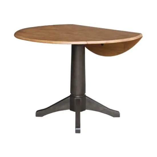 42" Alexandra Round Top Dual Drop Leaf Pedestal Dining Table Hickory/Washed Coal - International Concepts image {3}
