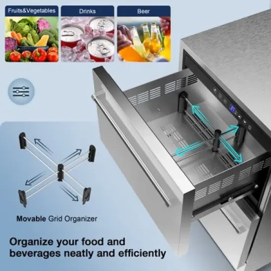 SOZT 23.4 in. 4.9 cu. ft. Stainless Steel Built-In Under Counter Drawer Beverage Fridge with Double Drawer image {3}