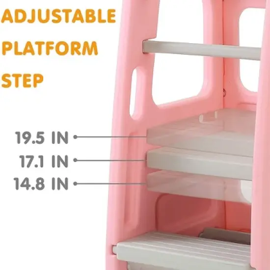 SDADI PLT01PK Children's Plastic Learning Step Stool with 3 Adjustable Heights, 150 Pound Capacity, Built-In Storage, and Non-Skid Rubber Feet image {1}