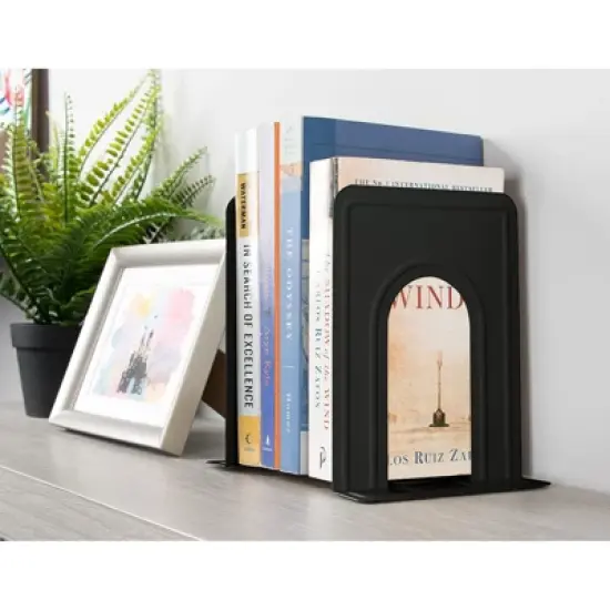 Juvale 6-Pair Black Metal Non-Skid Book Stoppers Book Ends Holder Bookends, 5 x 6.75 x 5.75 in image {2}