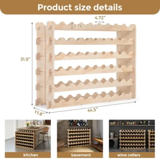 Sandinrayli Stackable Wine Rack, 6-Tier Freestanding Modular 54-Wine Bottle Storage Display Shelf for Kitchen Bar Pantry Cellar image {6}