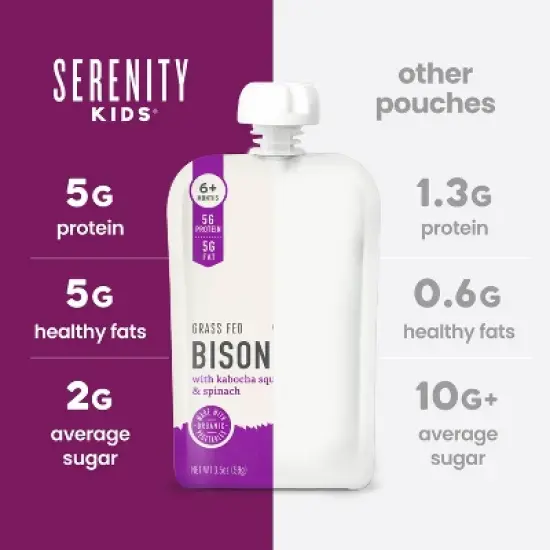 Serenity Kids Grass Fed Bison with Organic Kabocha Squash & Spinach Baby Food Pouch - 3.5oz image {3}