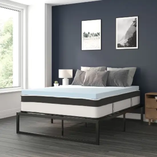 Flash Furniture 14 Inch Metal Platform Bed Frame with 12 Inch Pocket Spring Mattress in a Box and 3 inch Cool Gel Memory Foam Topper image {1}