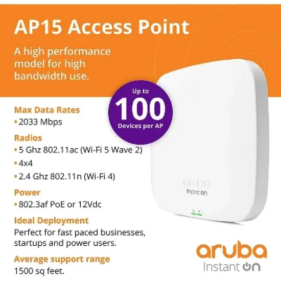 Aruba Instant On AP15 4x4 WiFi Access Point | US Model | Power Source not Included (R2X05A) image {3}