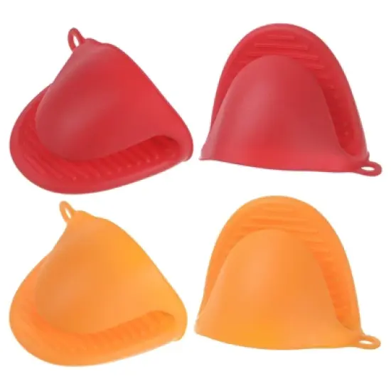 Unique Bargains Heat Resistant Kitchen Utensil Sets Silicone Oven Mitts 4 Pcs image {5}
